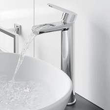 High Rise Basin Mixer Waterfall Tap Chrome Modern Wall Mounted