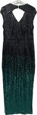 Ossie Clark Black Green Ombre Sequin Long Dress Size 14 Evening Christmas 