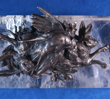 19th Century French Bronze Animalier Hunting Scene on Rock Crystal Base – 1.6kg