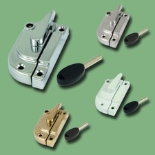 Locking Fitch Fastener, Catch, Sash Window Lock, Satin, Brass, White or Chrome.