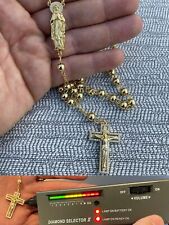 MOISSANITE Rosary Beads Necklace 14k Gold Plated 925 Silver Rosario Jesus 30"