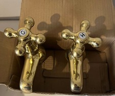 Traditional Brass Bath Taps Pair Crosshead Handles 3/4" Pillar Faucets Vintage