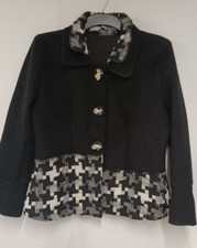 Tivoli Of Ireland Cardigan Size Large Black White Wool Retro Chic Classic Boho