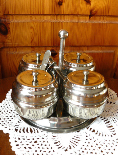 Vintage silver metal cruets - silver,