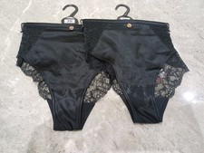 M&S 2pk Rosie Silk & Lace Brazilian Knickers Size 20 BLACK