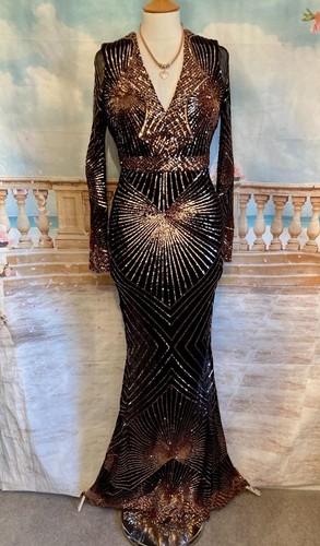 Black rose gold sequin maxi - rose,