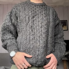 L.L Bean Vintage Aran Fisherman Jumper Made In Ireland Womens XL Wool Cable Knit