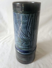 Large blue Celtic Cornish Newlyn pottery tapered studio pottery vase