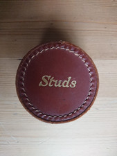 Vintage Gentleman's Brown Leather Collar Stud Cufflink Box Excellent Condition