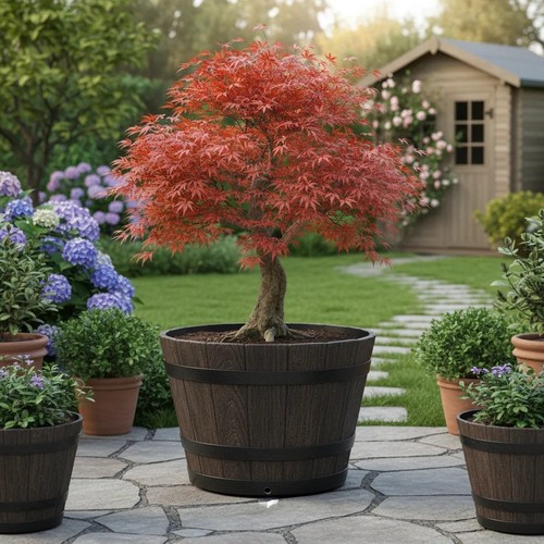 Large wooden barrel planter - large,