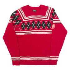 DIESEL Womens Icelandic Jumper Red Fair Isle Tight Knit XS