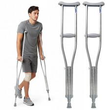 Underarm Crutches Pair Lightweight Adjustable Height Aluminium Adult Walking Aid