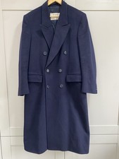 Vintage Genuine Crombie Mens Double Breasted Black Pure Wool Long Overcoat 38R