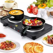 Double Ceramic Hot Plate Infrared Portable Electric Cooktop Hob 2000W Black UK