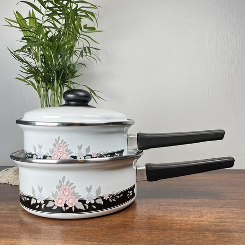 Vintage enamel pans with lid - pans,