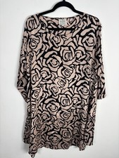 Masai Clothing Company L Large Tunic Dusky Pink Black Floral Pockets Abstract