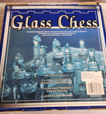 Never Used Glass Chess Game Set Boxed Clear Frosted Pieces Smoked Glass Board