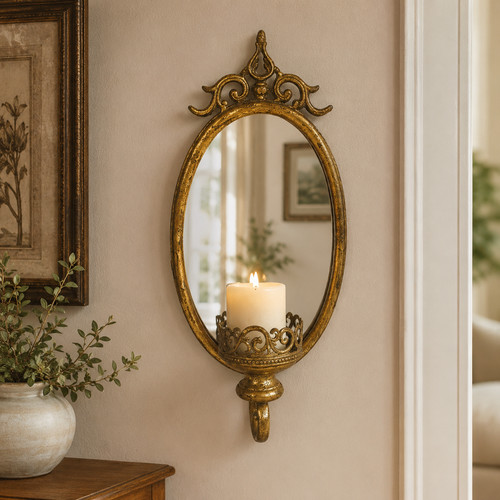 Vintage gold metal wall mirror - vintage,