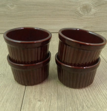 4 Brown Ramekins 10cm 4 Inch Glossy Ceramic Dishes Vintage 6cm Deep