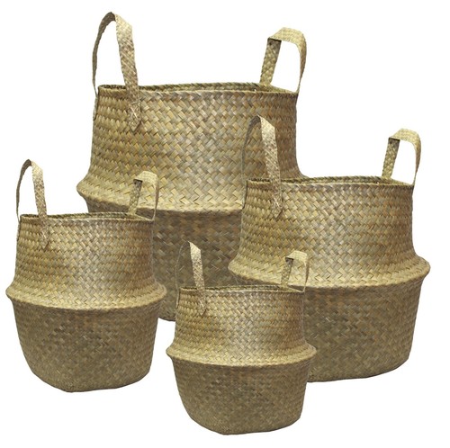 Seagrass belly basket handles - basket,