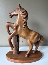 Vintage Wooden Rearing Horse Sculpture – Hand Carved Solid Wood 38cm
