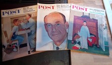 3 x Saturday Evening Post magazines 1956 Norman Rockwell, Guns Of Navarone