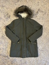 Primark Women’s Olive Green Parka Coat with Faux Fur Hood