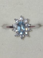 Oval Cut Aqaumarine Real Gem Sterling Silver Adjustable Size Ring