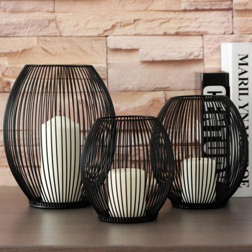 Black wire iron metal - black, candle