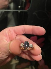 Stunning Gold 9ct  studded  ethiopian black natural opal & tiny diamond Ring