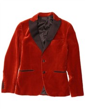 ZARA Mens Velvet 2 Button Blazer Jacket EU 46 Small Red Cotton BE01