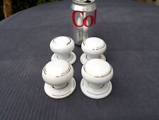 2 Pairs Vintage Ceramic Door Knobs & Plates - White-Gold Detailing - No Spindles