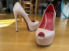 CESARE PACIOTTI Nude Leather Platform Pumps with Logos Size 6 IT 36 Good Cond.