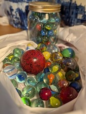 100+ Glass Marbles in Jar and