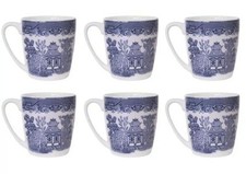 SET OF SIX CHURCHILL CHINA BLUE WILLOW 220 ML ACORN COFFEE TEA MUG CHINA GIFT   