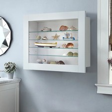 Small Wall Mounted Display Shelf Storage Cabinet with Adjustable Glass Shelves