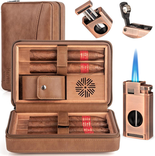 Cigar humidor leather cedar - cigar, humidor,