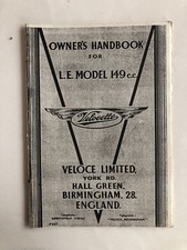 Velocette L E Model 149 cc Owner's Handbook & Maintenance Vintage Reprint