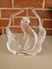 Vintage 1970's MATS JONASSON Lead Crystal Otter Signed Numbere Paperweight 0287