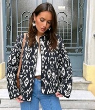 ZARA Printed Black White Oversized Patchwork Quilted Jacket L Large 12 14 