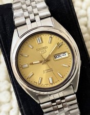 Seiko 5 Automatic 21 Jewels Gold Dial Day Date Men’s Watch Japan 7S26A Vintage