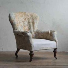 Antique Spoon Back Armchair Multi Floral Turned Mahogany Legs on Parry's Castors