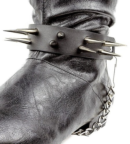 Black leather boot - boot, strap