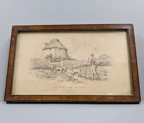 Vintage framed etching old - framed,