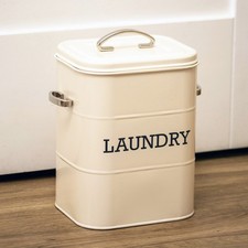 Antique Cream Laundry Storage Tin Washing Pod Powder Detergent Retro Canister