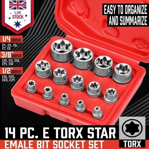 14pcs torx socket set female - e,