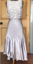 Stunning Coast Silver Pleated Skirt Midi Fit Flare  Occasion Dress Size 14.