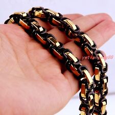 5/6/8mm Black Gold Stainless Steel Byzantine Box Chain Men Womens Necklace 7-40"