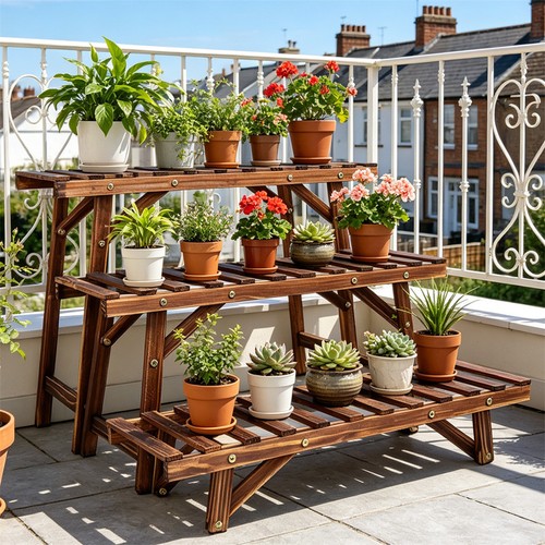 Tier wood plant stand step - 3,
