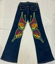 PUNKY FISH BUTTERFLY EMBROIDERY FLARED JEANS HIPPY STYLE RETRO